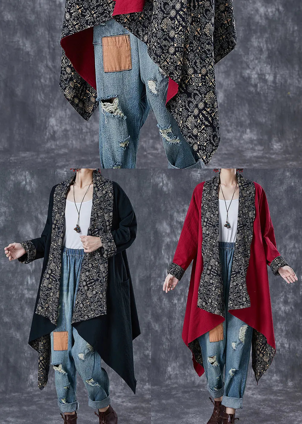 Classy Black Asymmetrical Wear On Both Sides Cotton Trench Fall Ada Fashion