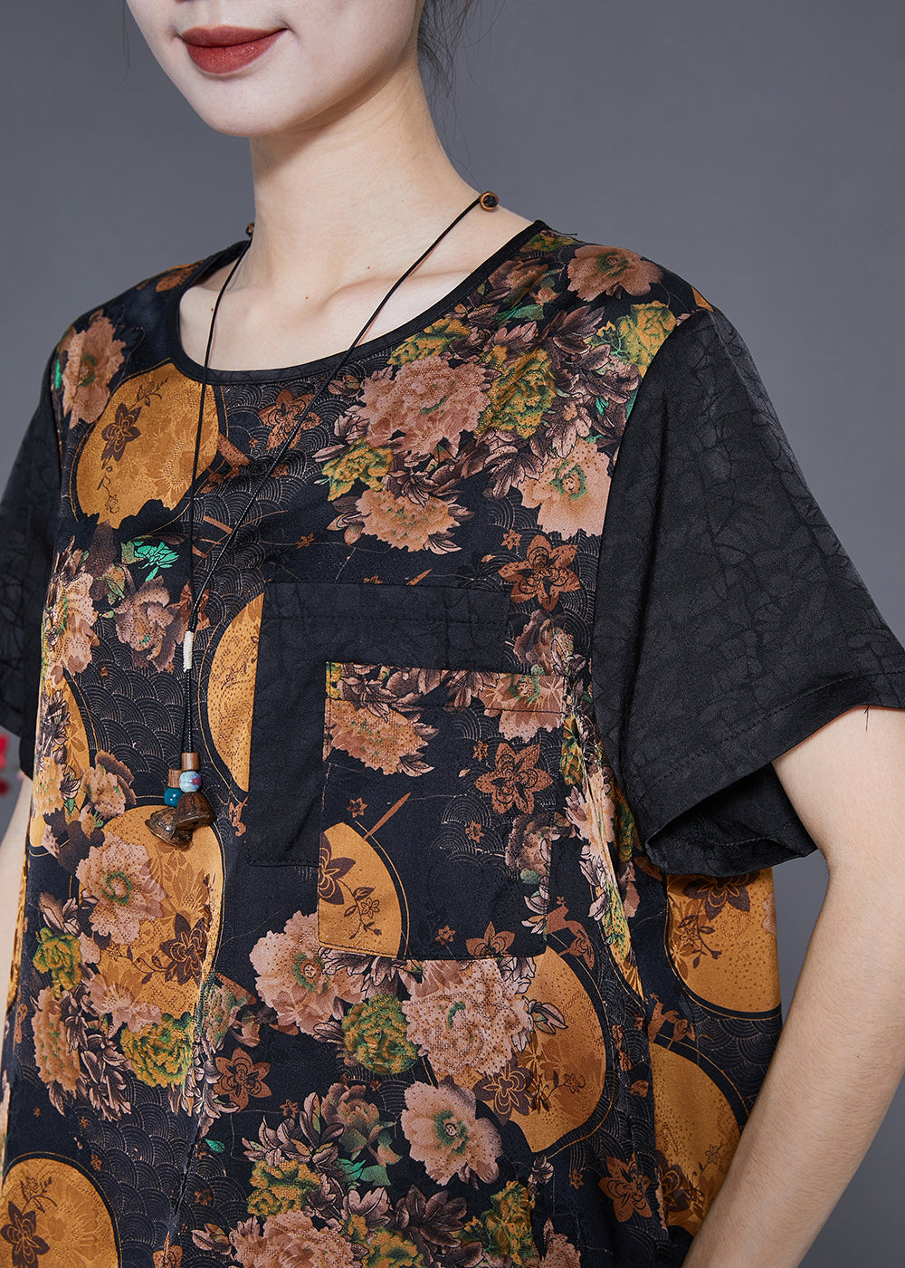 Classy Black Oversized Patchwork Print Silk Women Sets 2 Pieces Summer LY3636 - fabuloryshop