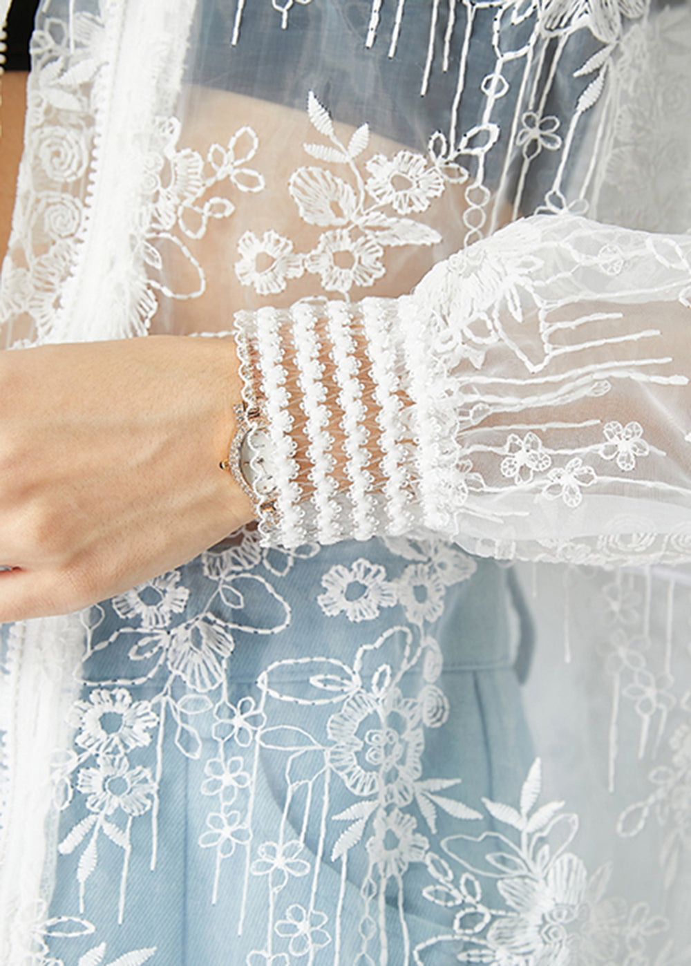 Classy Colorblock Embroideried Patchwork Hollow Out Denim Coat Outwear Summer LY2429 - fabuloryshop