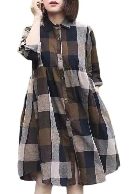 Classy Colorblock Peter Pan Collar Plaid Cotton Shirts Dress Spring LY0634 - fabuloryshop