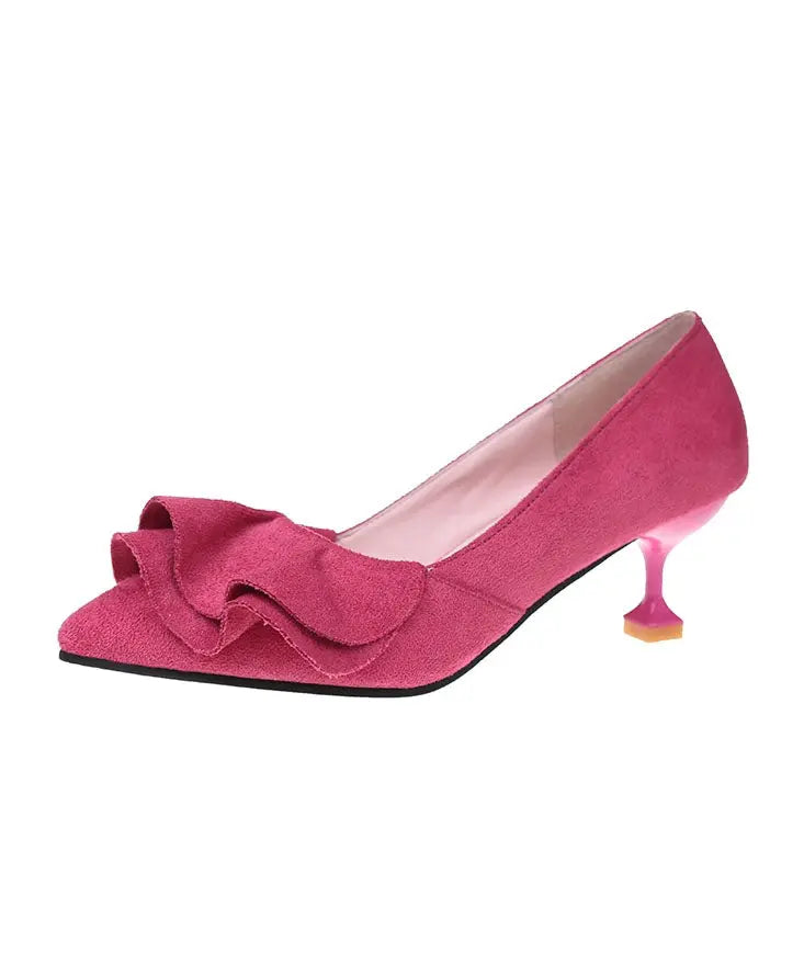 Classy Rose Ruffled Pointed Toe Splicing Stiletto High Heels Ada Fashion