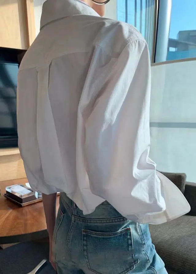 Classy White Peter Pan Collar Button Cotton Shirts Fall Ada Fashion