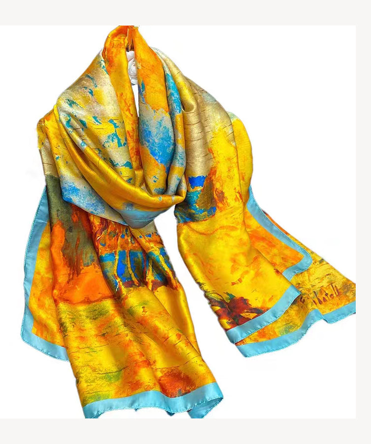 Classy Yellow Paintings Style Versatile Silk Scarf Ada Fashion