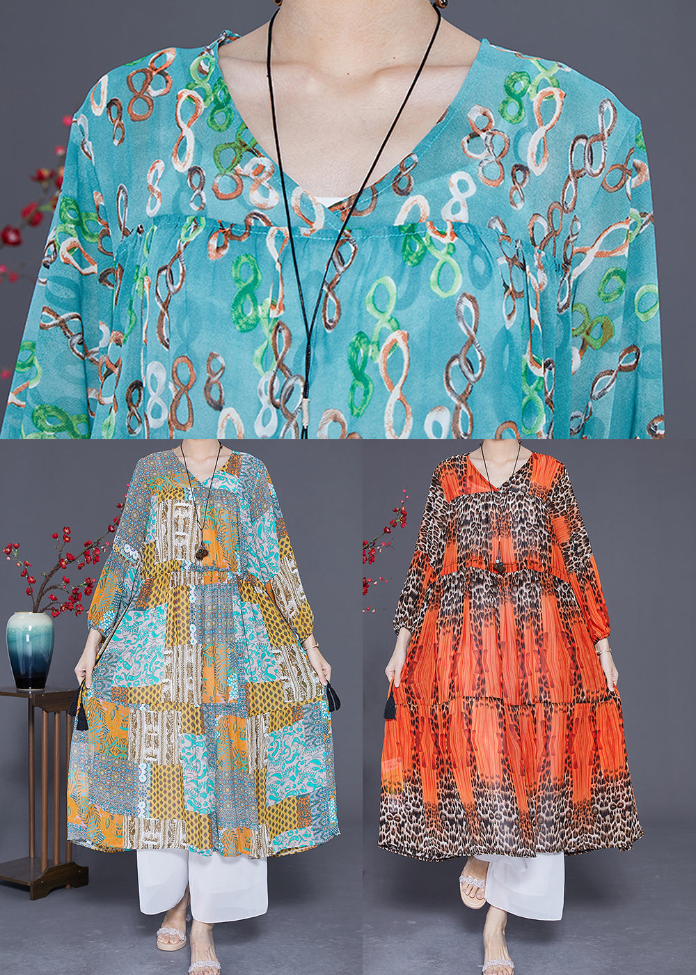 Colorblock Print Slim Fit Chiffon Maxi Dress Exra Large Hem Summer LY3633 - fabuloryshop