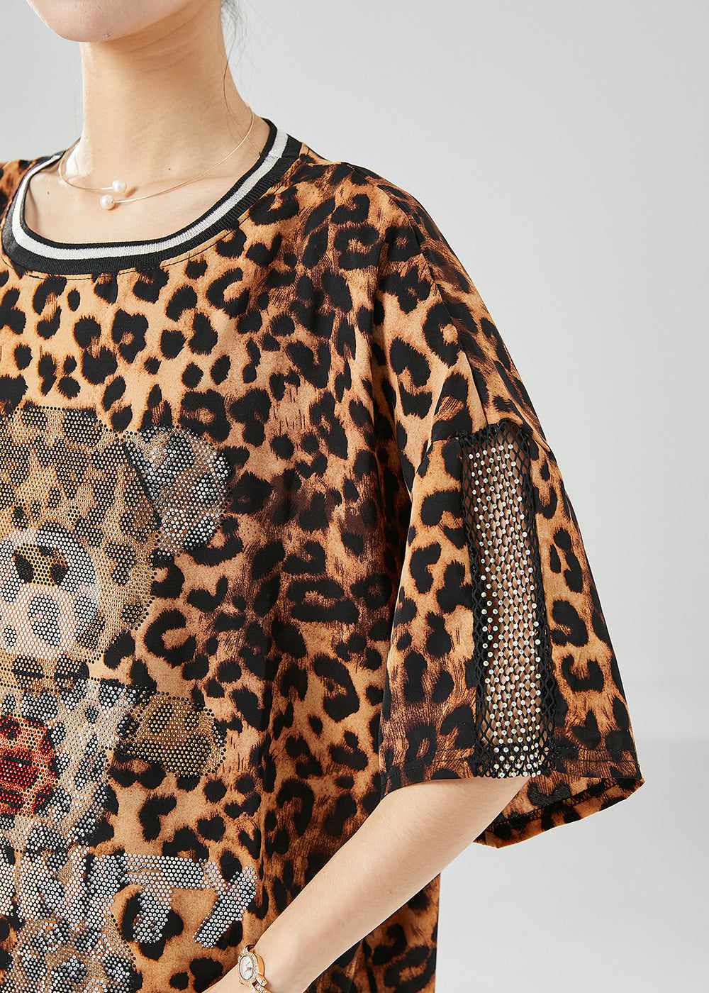Cute Bear Oversized Leopard Print Chiffon Two Pieces Set Summer LY6108 - fabuloryshop