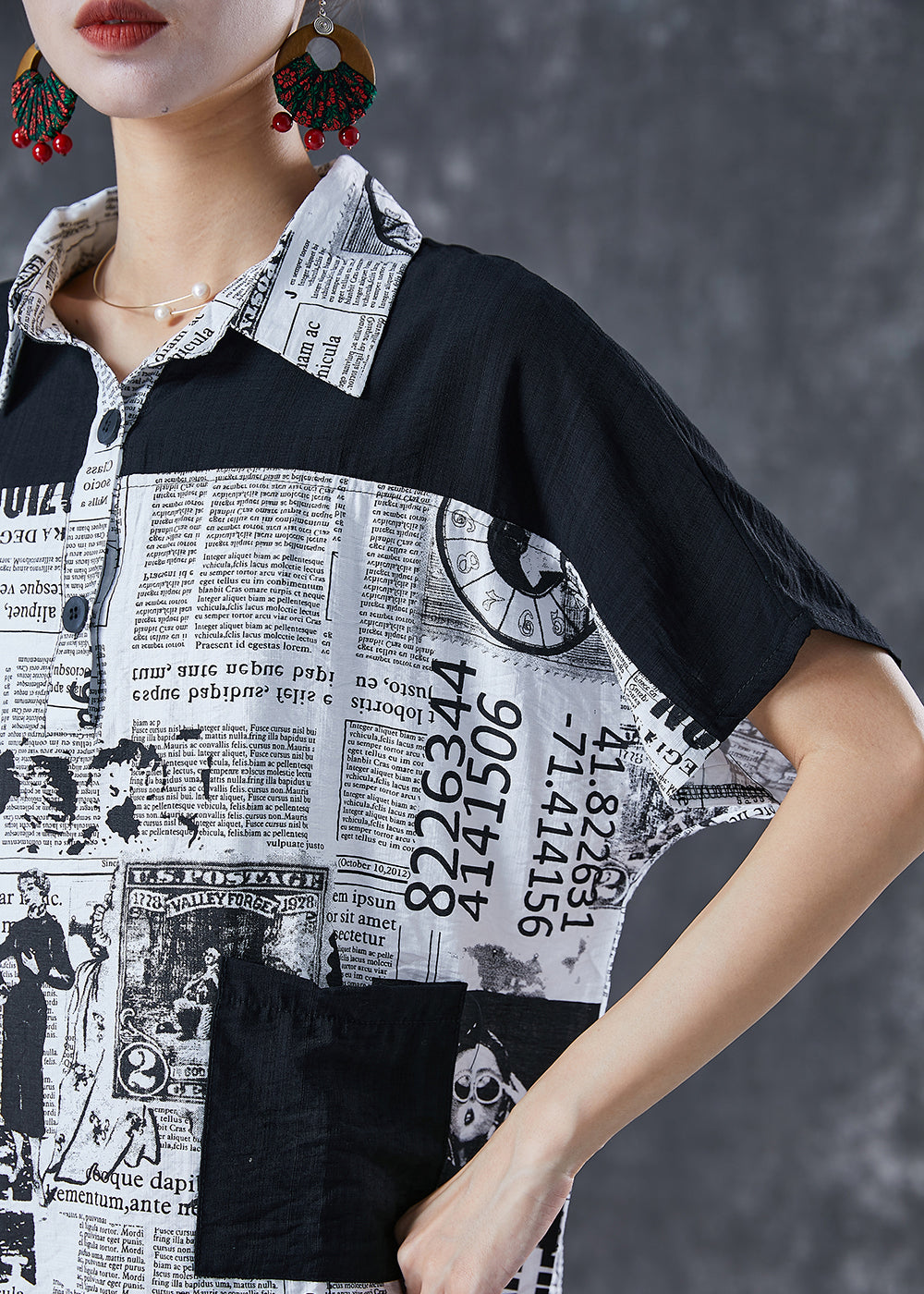 DIY Colorblock Oversized Patchwork Journal Print Cotton Two Piece Set Summer Ada Fashion