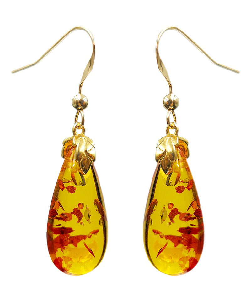 DIY Yellow 14K Gold Amber Water Drop Drop Earrings TW1038 - fabuloryshop