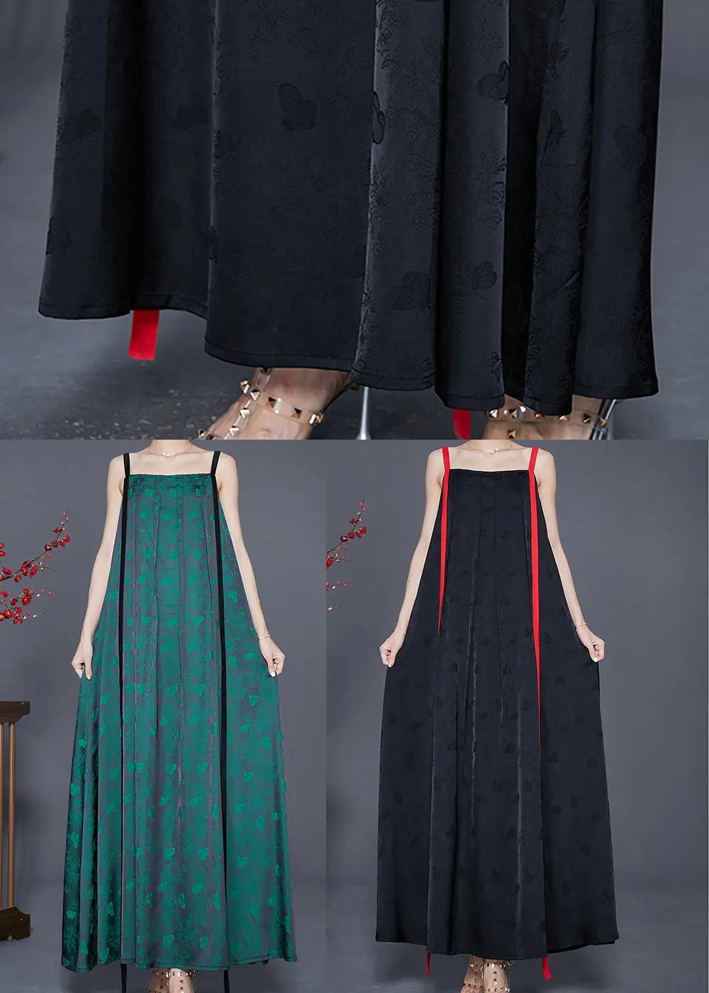 Diy Blackish Green Butterfly Exra Large Hem Silk Sundress Summer Ada Fashion