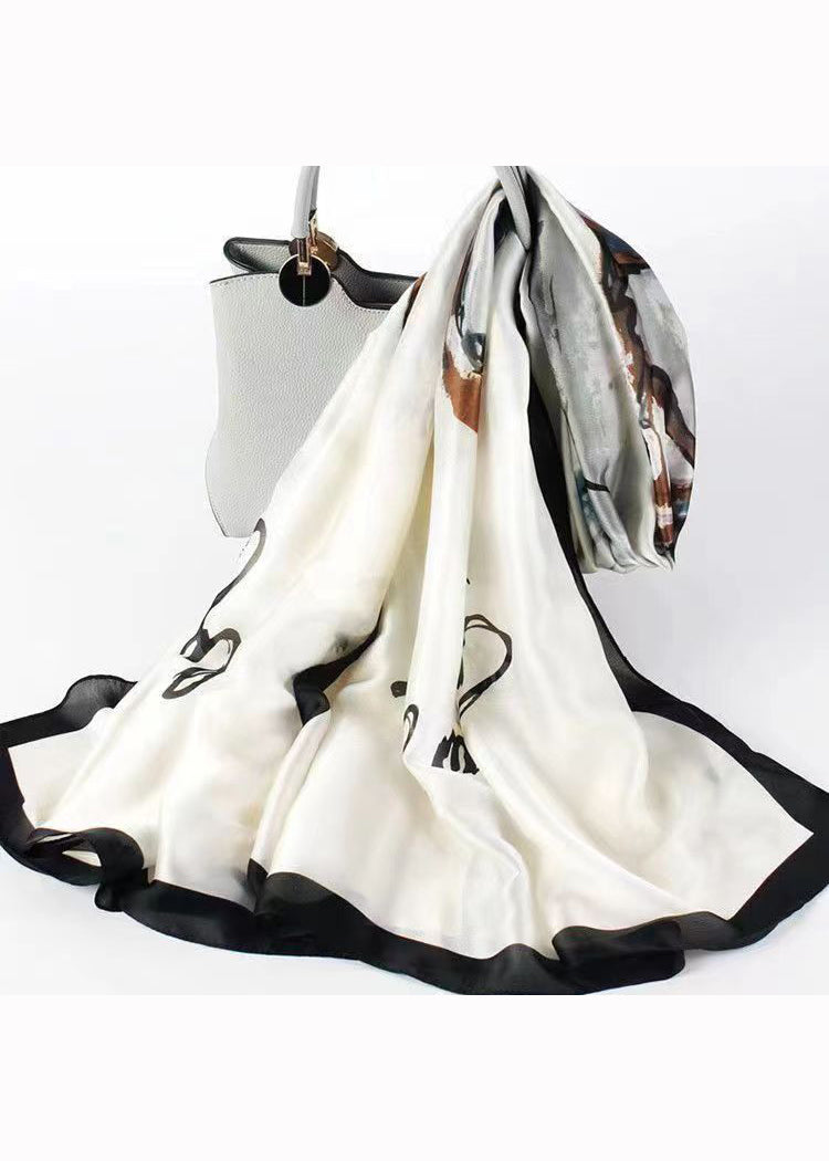 Elegant And Versatile White Printed Silk Scarf In Autumn Ada Fashion