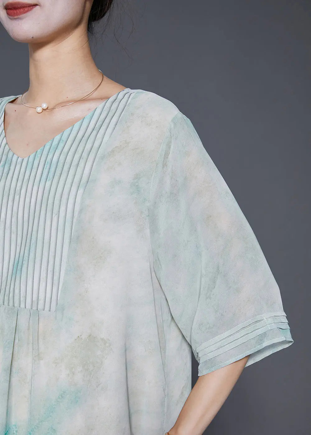 Elegant Light Green Tie Dye Wrinkled Chiffon A Line Dresses Summer Ada Fashion