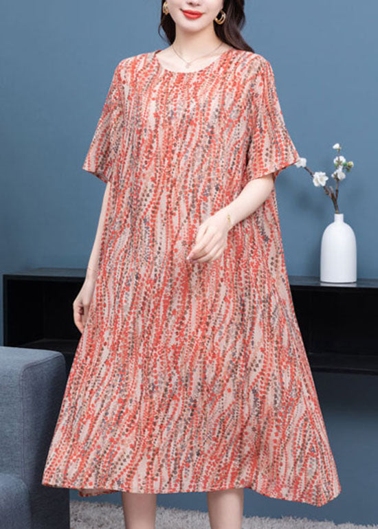 Elegant Orange O Neck Print Patchwork Chiffon Dress Summer Ada Fashion