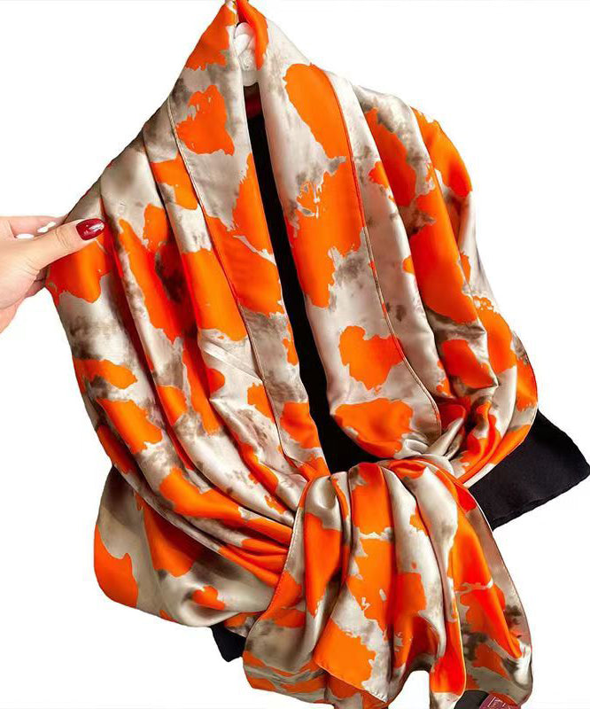 Elegant Orange Print Soft Comfy Silk Scarf Ada Fashion