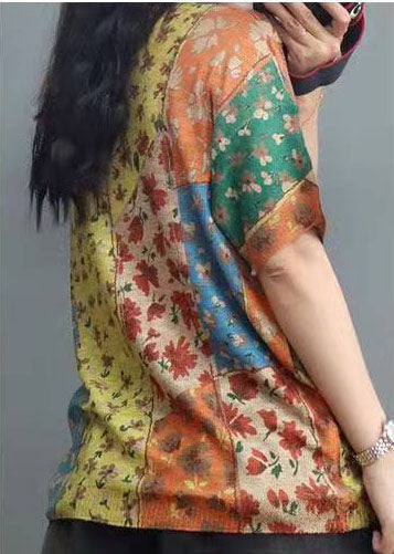 Elegant Print Cotton Short Sleeve Tops - fabuloryshop