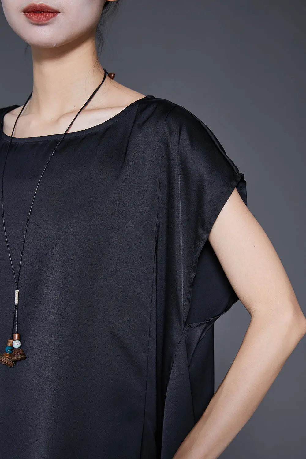 Fashion Black Oversized Draping Ice Silk Two Pieces Set Sleeveless Ada Fashion