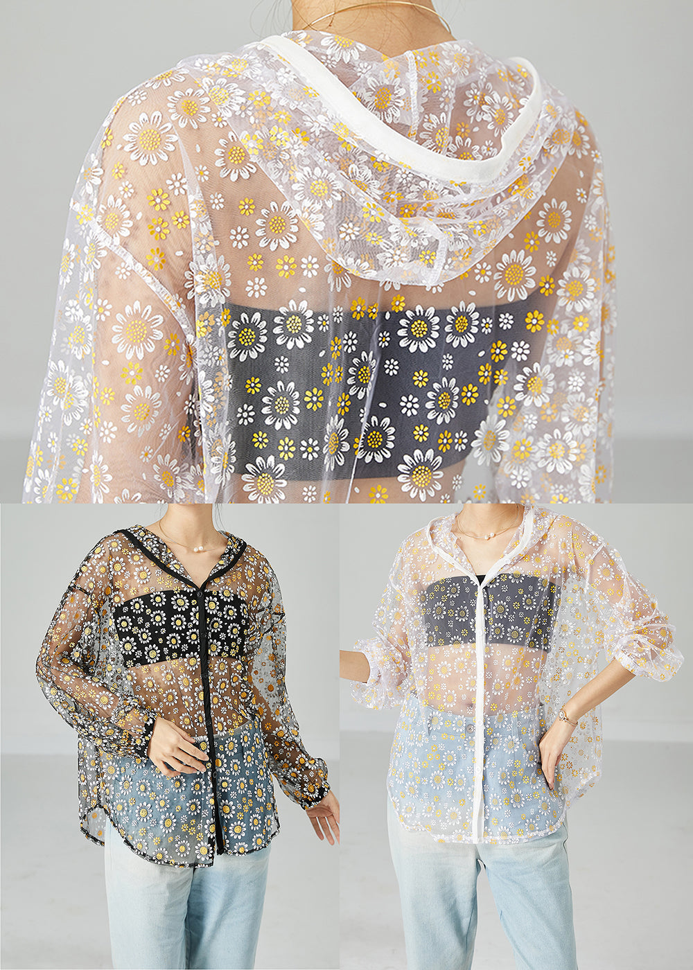 Fashion Black Oversized Print Tulle UPF 50+ Coat Jacket Summer LY2484 - fabuloryshop