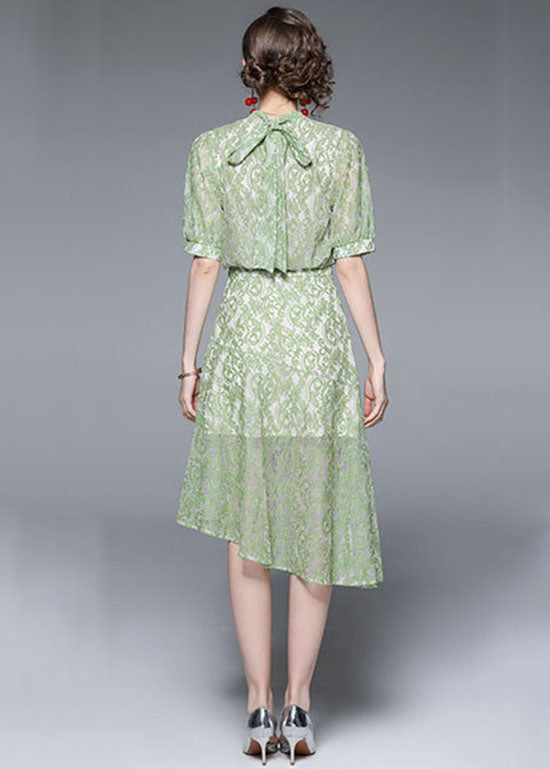 Fashion Green Jacquard Asymmetrical Patchwork Lace Mid Dress Summer LY7364 - fabuloryshop