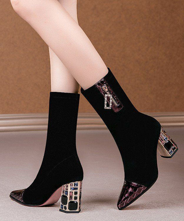 Fashion Splicing Chunky Boots Colorblock Pointed Toe LC0181 - fabuloryshop