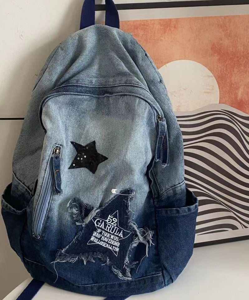 Fine Black Gradient Large Capacity Denim Backpack Bag Ada Fashion