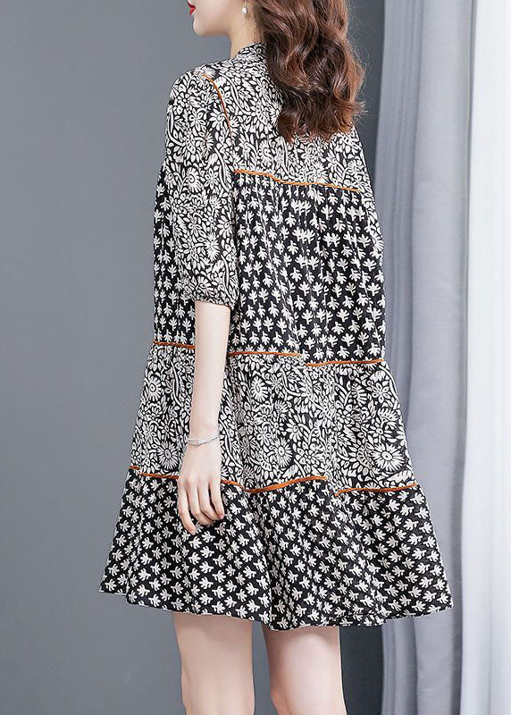 Fine Black Oversized Patchwork Print Chiffon Vacation Dresses Summer LY0522 - fabuloryshop