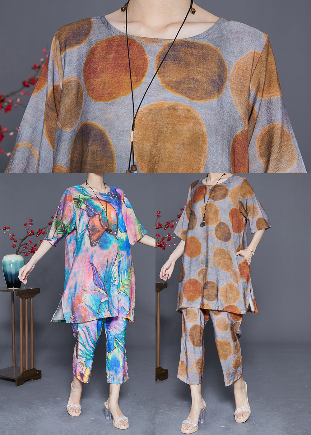 Fine Blue Oversized Butterfly Tie Dye Cotton Two Pieces Set Summer LY3662 - fabuloryshop