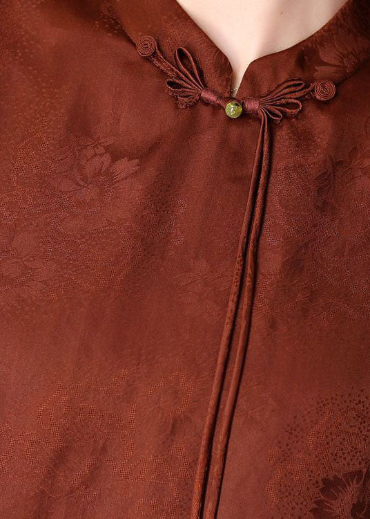 Fitted Orange Tasseled Jacquard Patchwork Silk Shirt Top Spring LY4619 - fabuloryshop