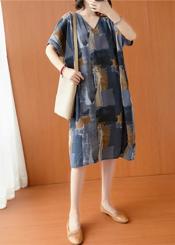 French Grey Oversized Tie Dye Cotton Dress Summer Ada Fashion