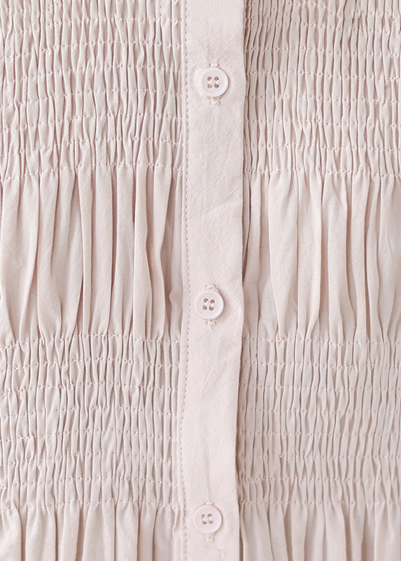 French Pink Stand Collar Wrinkled Cotton Shirt Top Half Sleeve LY5351 - fabuloryshop