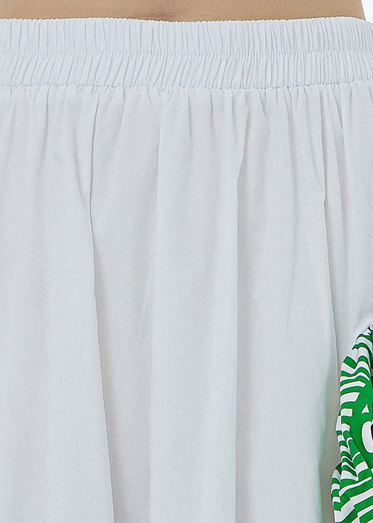 French White Wrinkled Print Decorated Patchwork Cotton Skirts Summer LY1223 - fabuloryshop