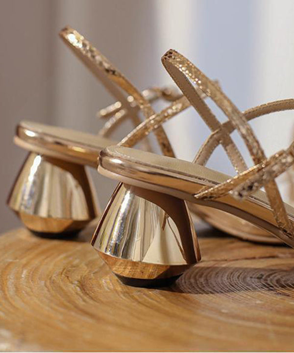 Golden High Heel Flip Flops Chunky Fashion Buckle Strap Sandals LY4402 - fabuloryshop