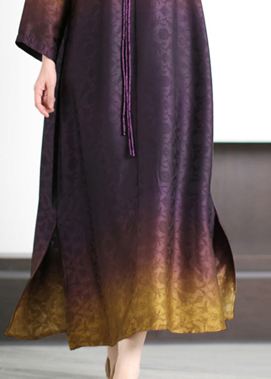 Gradient Color Purple Print Side Open Silk Maxi Dresses Summer LY5116 - fabuloryshop