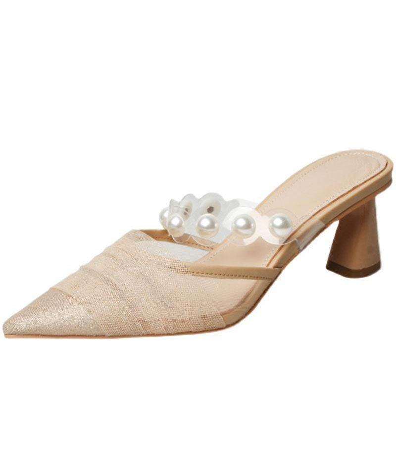 Grey Chunky Slide Sandals Plus Size Hollow Out High Heel Slippers LC0195 - fabuloryshop