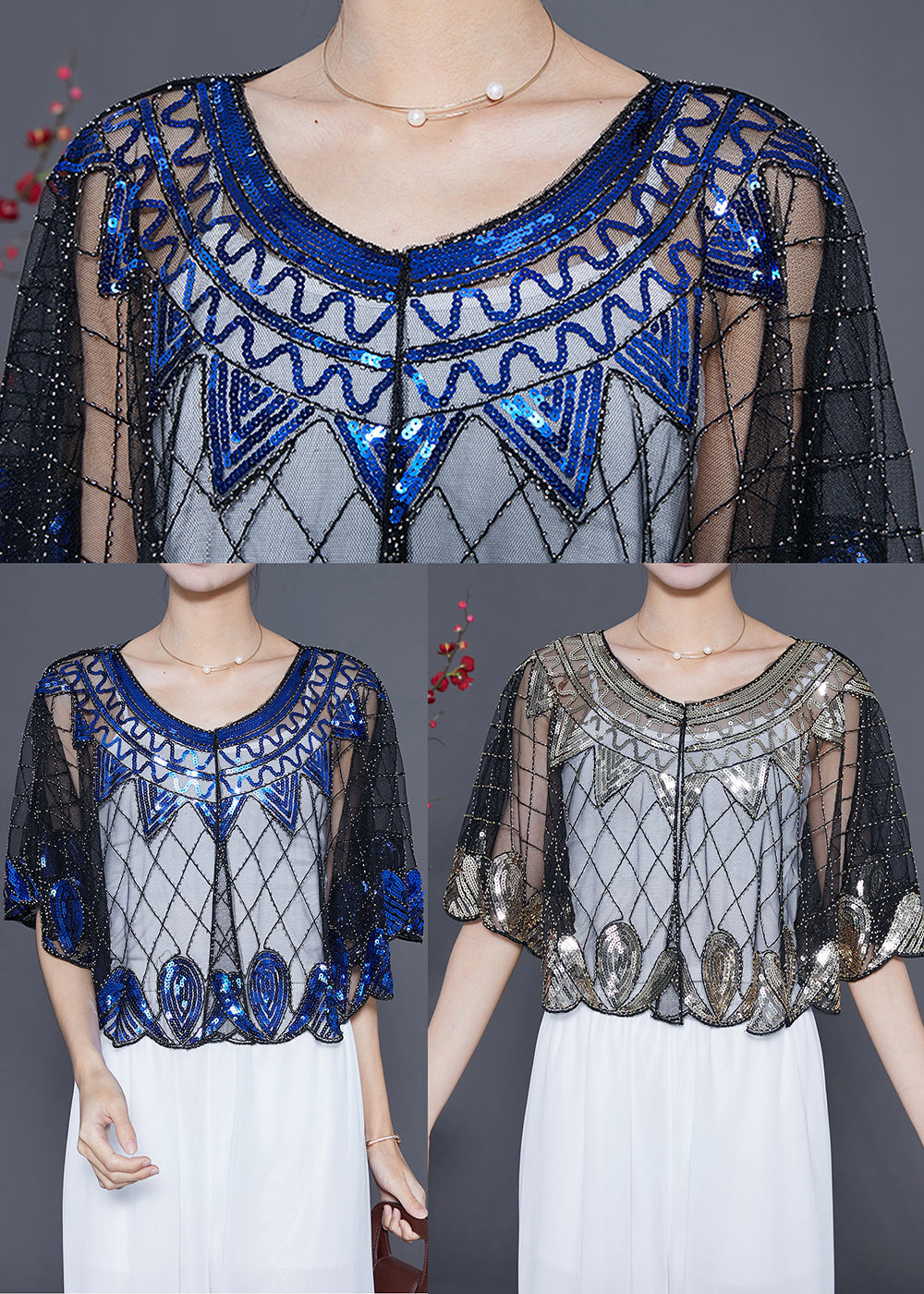 Handmade Blue Sequins Oversized Tulle Smock Summer LY5542 - fabuloryshop