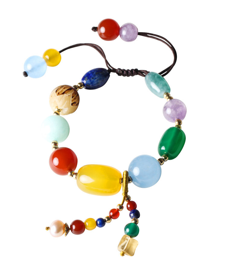 Handmade Colorblock Jade Pearl Agete Gem Stone Crystal Chalcedony Charm Bracelet LY2219 - fabuloryshop