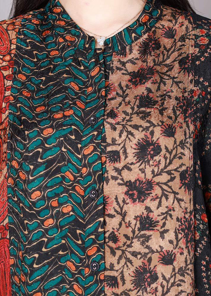 Italian Colorblock Asymmetrical Patchwork Print Silk Two Pieces Set Spring LY3753 - fabuloryshop