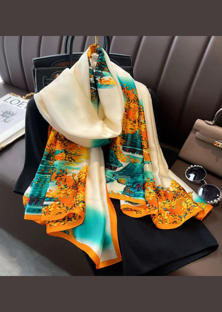 Italian Style Yellow Printed Versatile Silk Scarf Ada Fashion