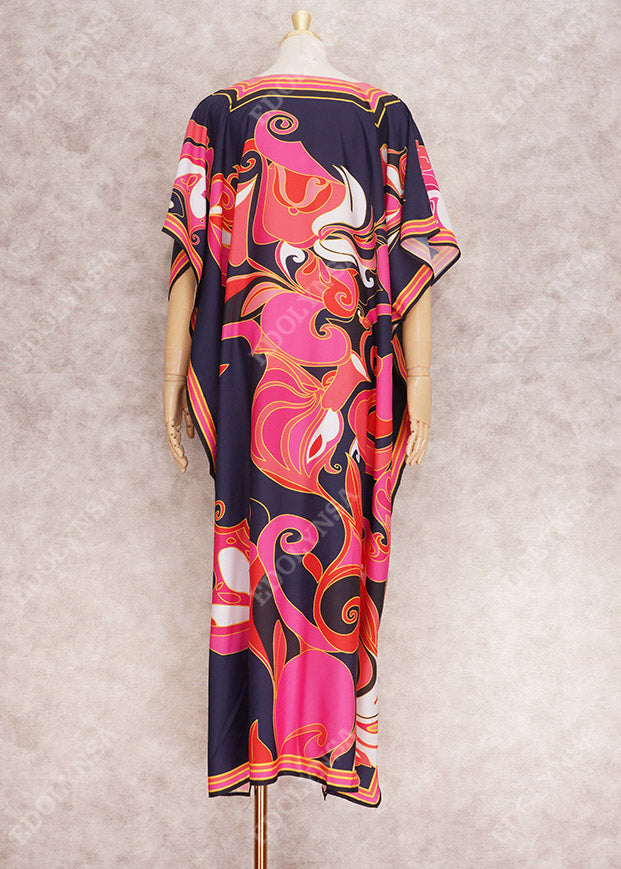 Long Kaftan Bohemian Printed Bikini Cover Ups Sexy V Neck LY3050 - fabuloryshop