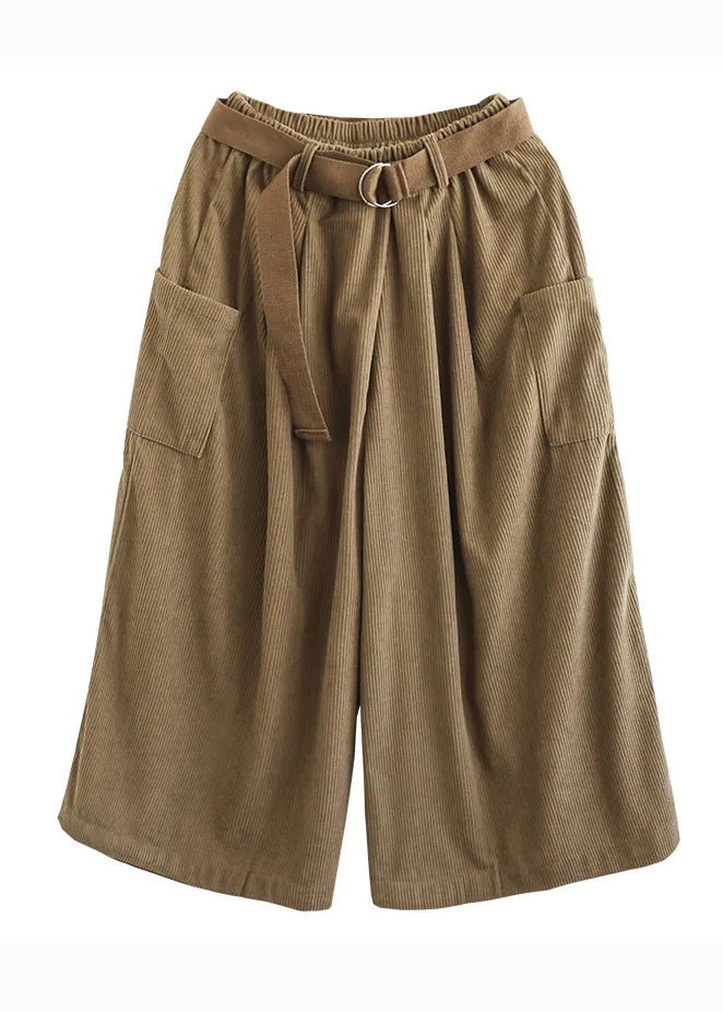 Loose Coffee Pockets Patchwork Corduroy Wide Leg Pants Fall Ada Fashion