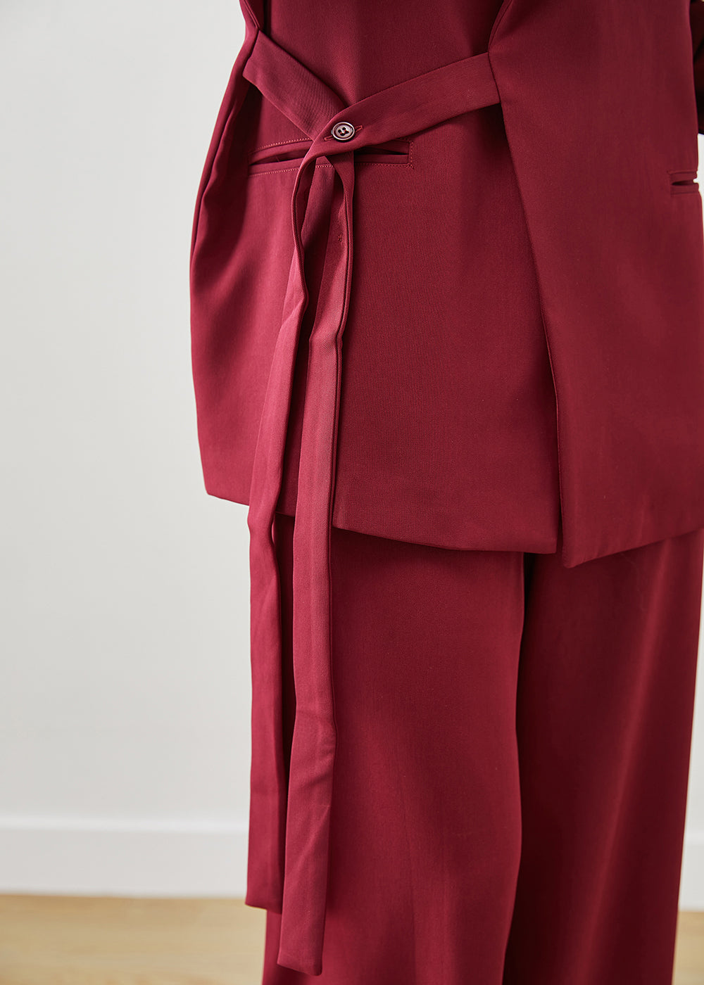 Modern Mulberry Tie Waist Silm Fit Spandex Two Pieces Set Fall Ada Fashion