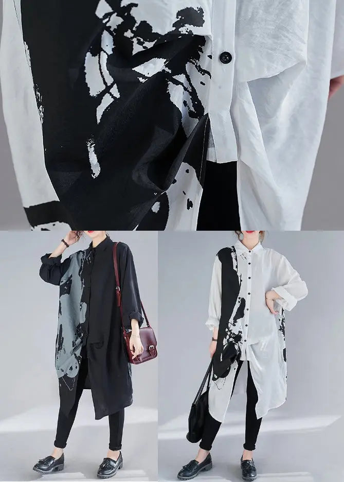 Natural Black Oversized Print Cotton Maxi Dresses Fall Ada Fashion