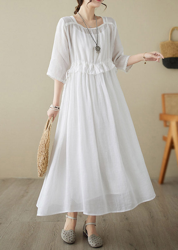 Natural Red O-Neck Ruffled Patchwork Tunic Chiffon Long Dress Short Sleeve LY3001 - fabuloryshop