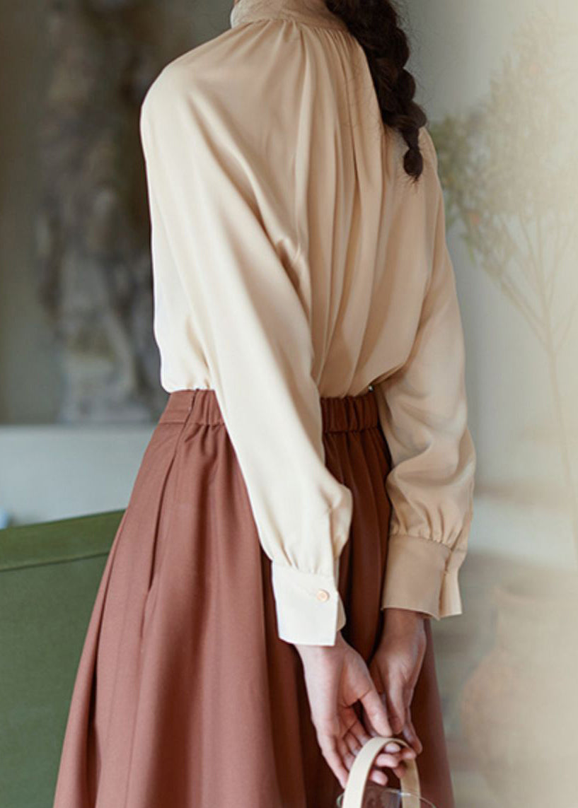 Stand Collar Button Patchwork Silk Shirts