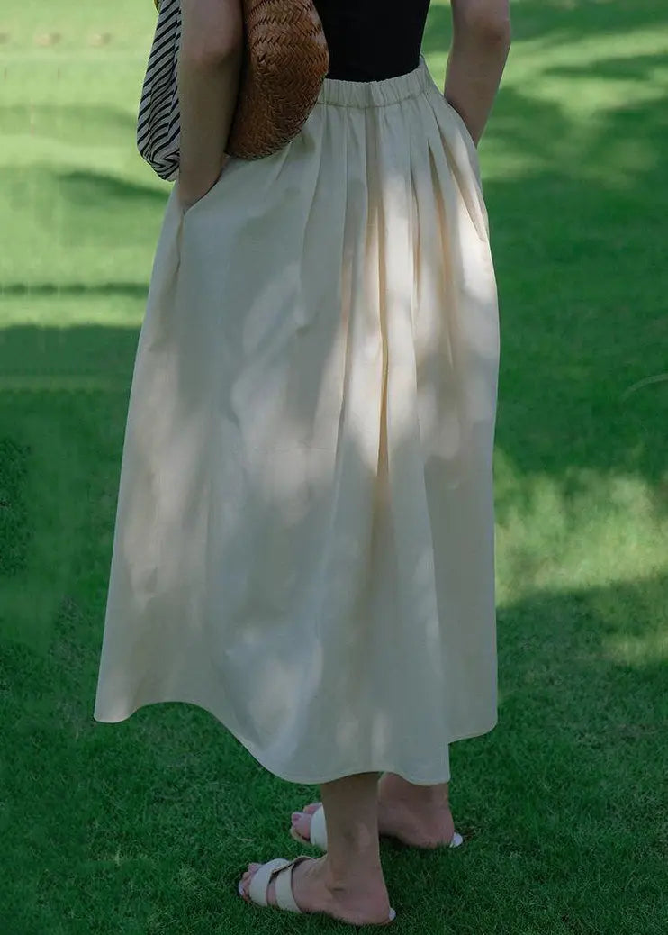 New Beige Wrinkled Pockets Cotton Skirt Summer Ada Fashion