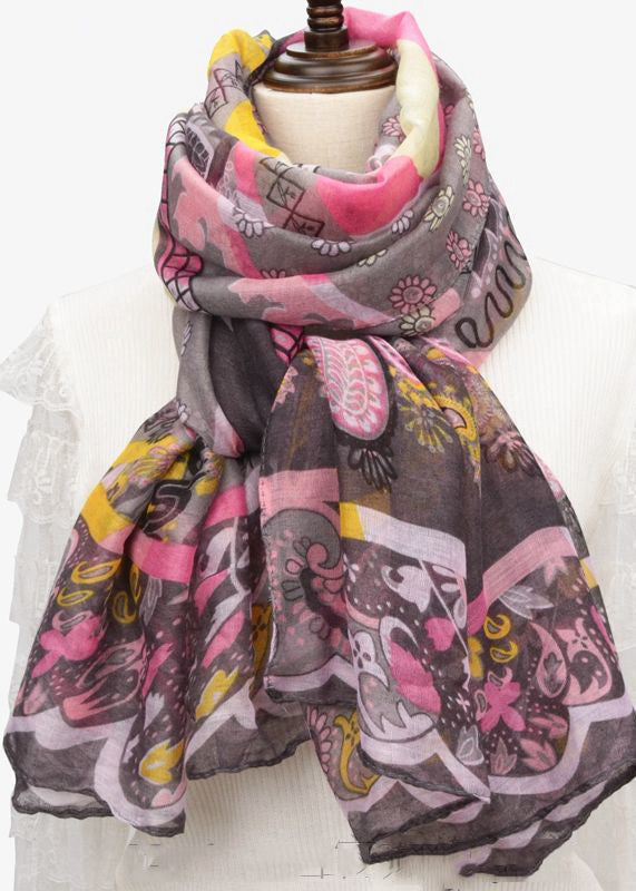 New Bohemian Orange Print Cotton Scarf Ada Fashion