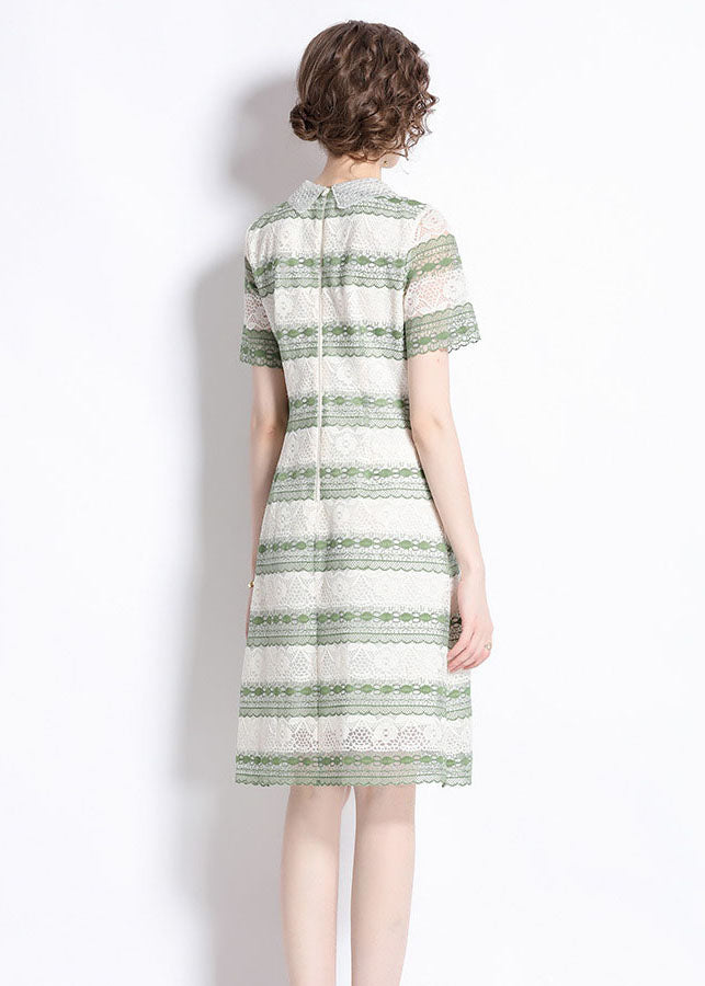 New Green Hollow Out Embroideried Patchwork Lace Mid Dress Summer LY7435 - fabuloryshop