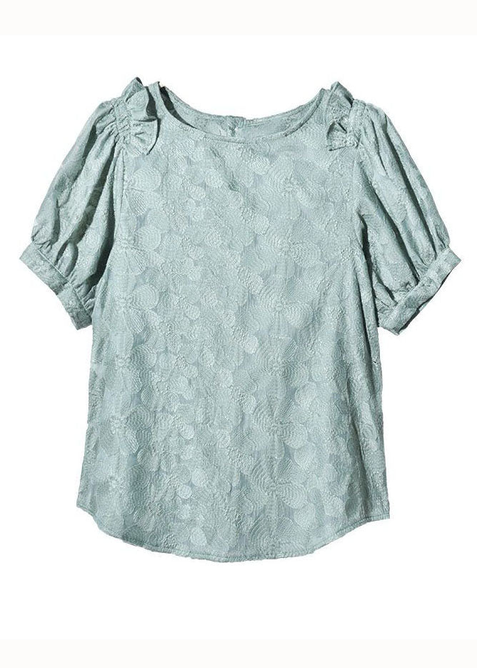 New Green O Neck Ruffled Patchwork Lace Shirt Tops Summer LY1474 - fabuloryshop