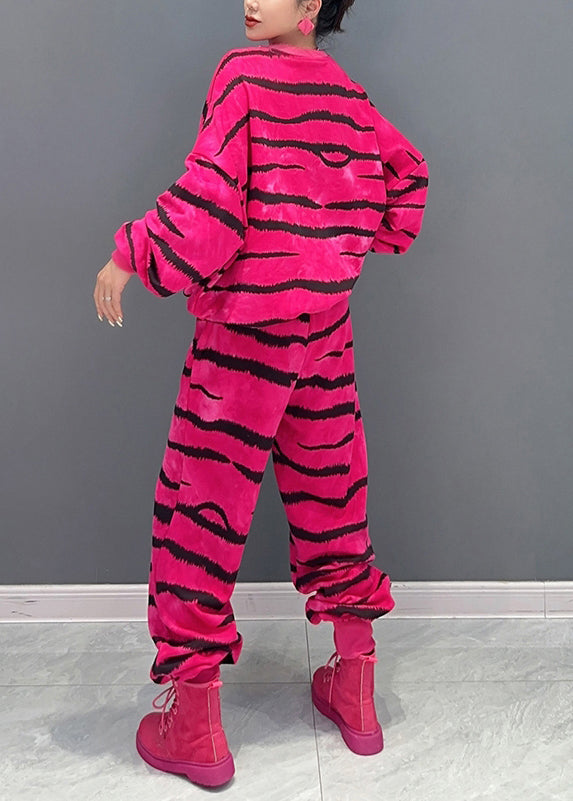New Rose Striped Print Pockets Patchwork Cotton Two Pieces Set Fall Ada Fashion