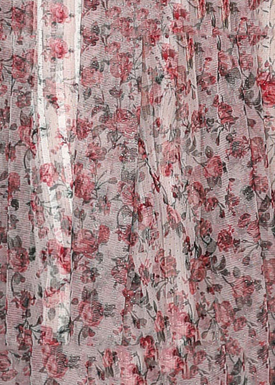 Novelty Pink Ruffled Print Patchwork Tulle Dresses Fall LY7397 - fabuloryshop