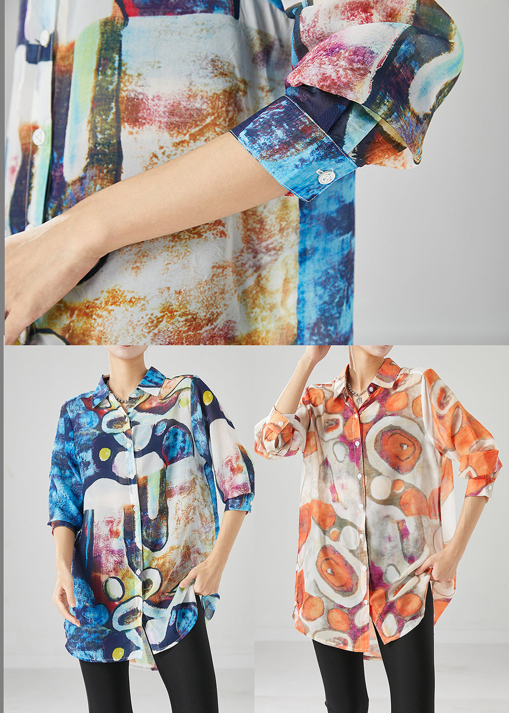 Organic Blue Oversized Tie Dye Cotton Tops Fall Ada Fashion