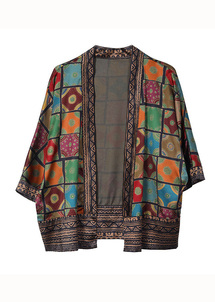 Organic Colorblock Patchwork Plaid Silk Cardigan Summer LY5916 - fabuloryshop
