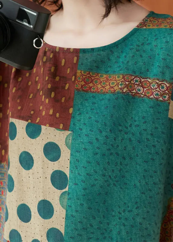 Organic Green Oversized Print Cotton Robe Dresses Summer Ada Fashion